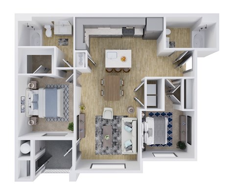 Floor plan for 2 beds, 2 baths, 1100 sqft